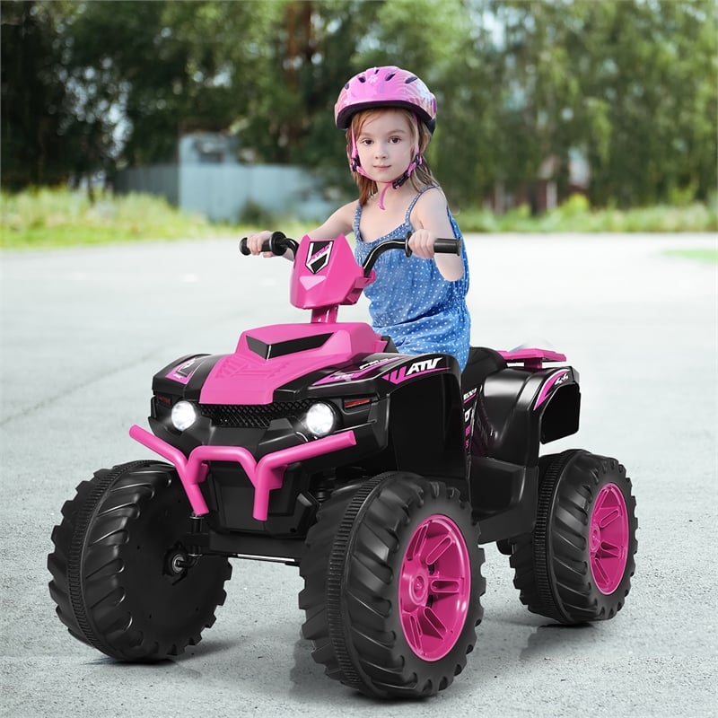 12V Kids 4 Wheeler ATV Quad Ride On Car w/ LED Lights Music USB Pink