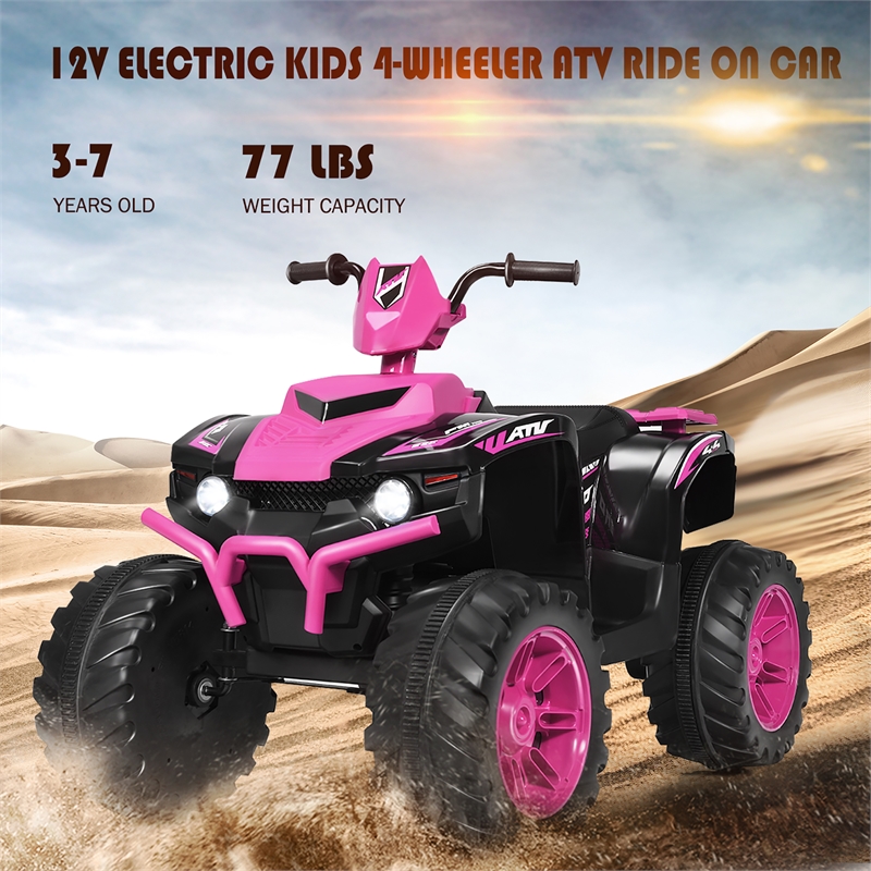 12V Kids 4 Wheeler ATV Quad Ride On Car w/ LED Lights Music USB Pink