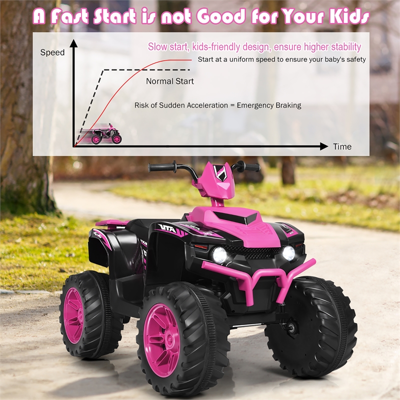 12V Kids 4 Wheeler ATV Quad Ride On Car w/ LED Lights Music USB Pink