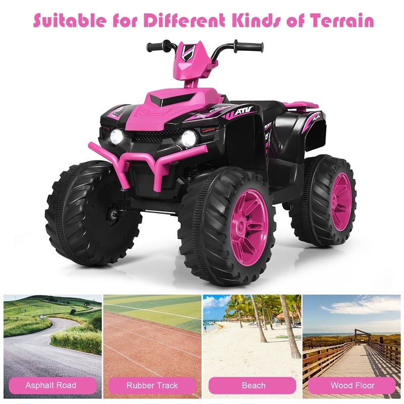 12V Kids 4 Wheeler ATV Quad Ride On Car w/ LED Lights Music USB Pink