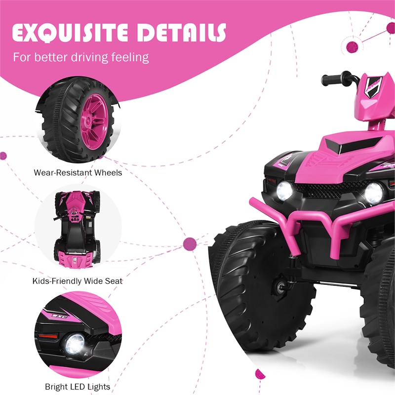 12V Kids 4 Wheeler ATV Quad Ride On Car w/ LED Lights Music USB Pink