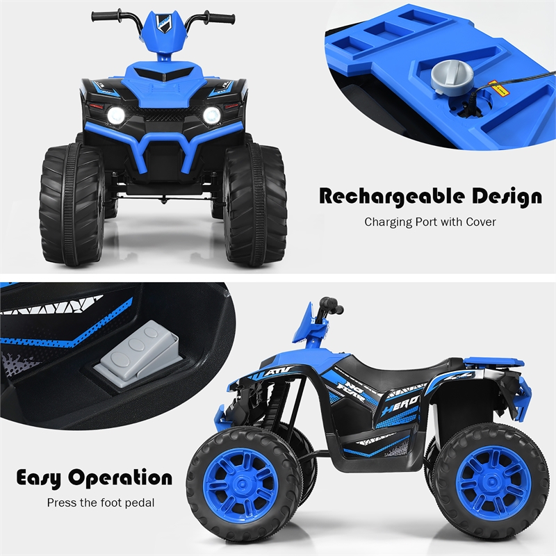 12V Kids 4 Wheeler ATV Quad Ride On Car w/ LED Lights Music USB Navy