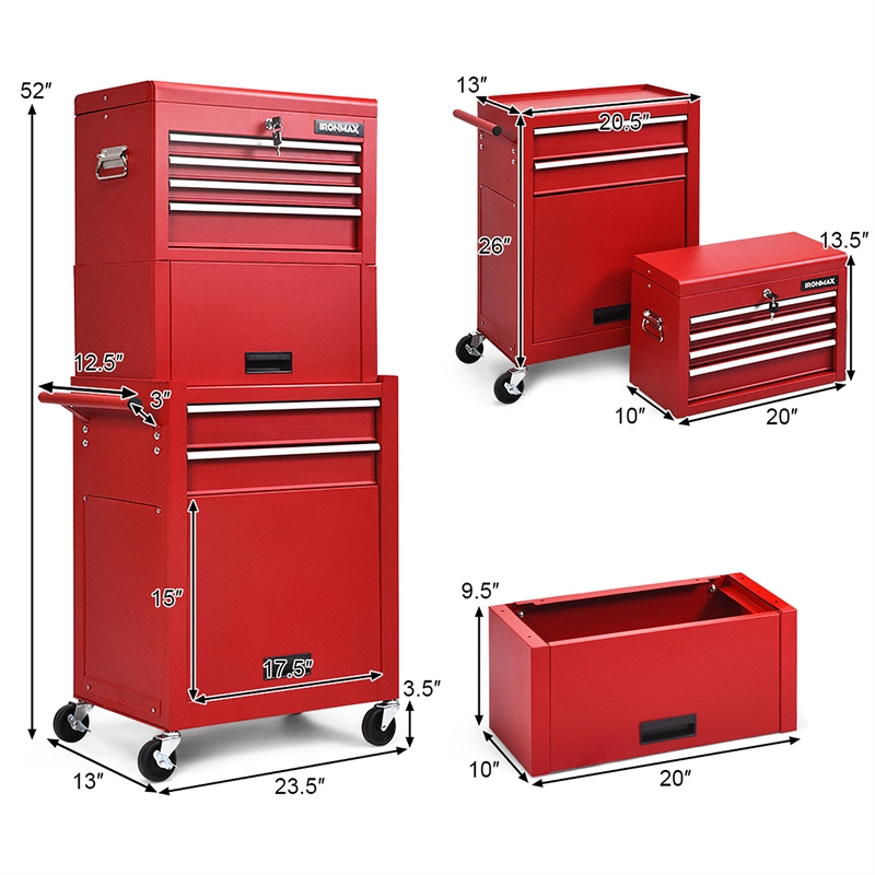 High Capacity 6 Drawer Rolling Tool Chest Storage Cabinet Toolbox Red