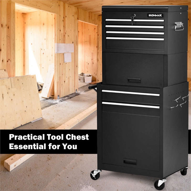 High Capacity 6 Drawer Rolling Tool Chest Storage Cabinet Toolbox Black