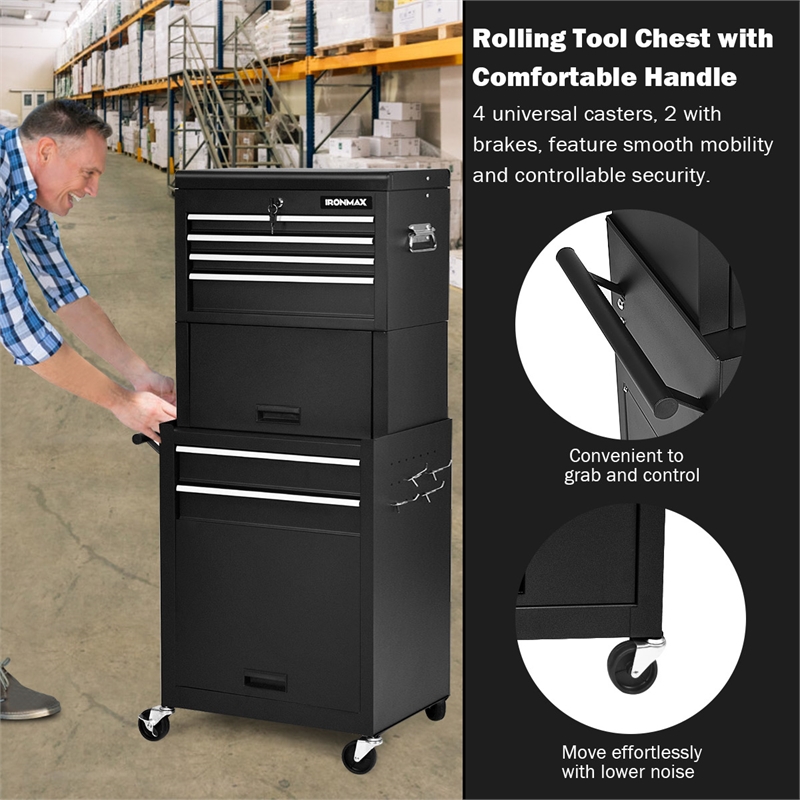 High Capacity 6 Drawer Rolling Tool Chest Storage Cabinet Toolbox Black