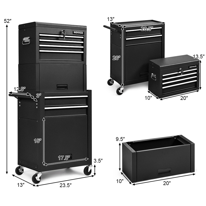 High Capacity 6 Drawer Rolling Tool Chest Storage Cabinet Toolbox Black