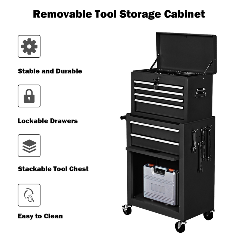 2 in 1 Rolling Cabinet Storage Chest Box Organizer w/6 Drawers Black