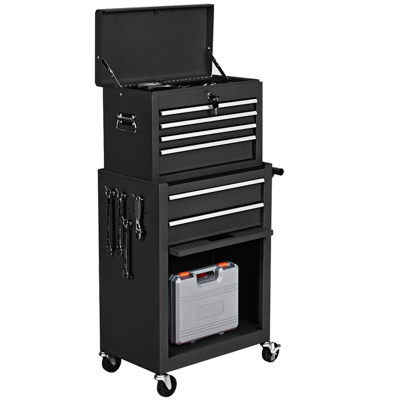 2 in 1 Rolling Cabinet Storage Chest Box Organizer w/6 Drawers Black