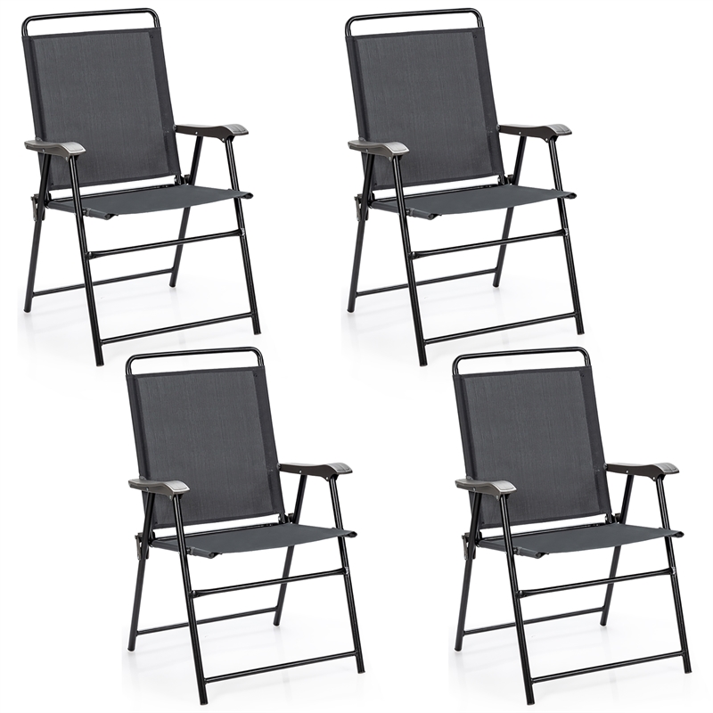4PCS Patio Folding Chair W/Armrest Portable Camping Lawn Garden Gray Steel