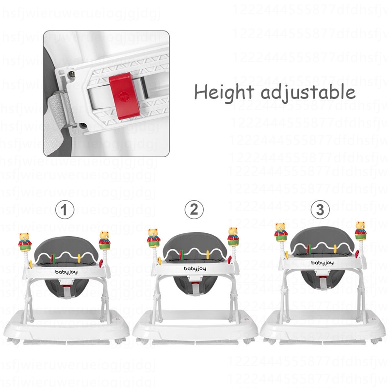 Walker Adjustable Height Removable Toy Wheels Folding Portable Gray