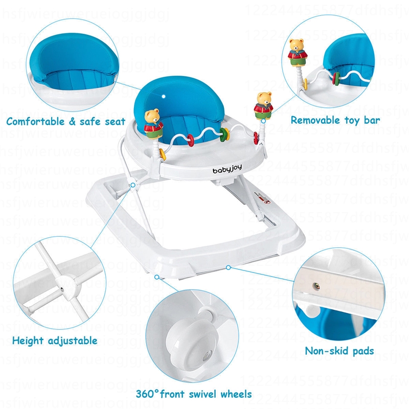 Walker Adjustable Height Removable Toy Wheels Folding Portable Blue