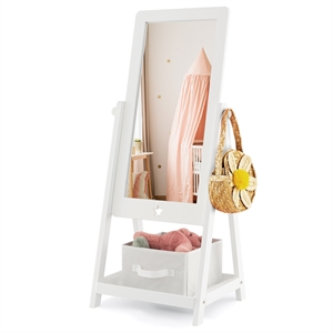 Freestanding Full Length Dressing Mirror withShelf Storage Bin White