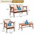 4PCS Outdoor Rattan Furniture Set Acacia Wood Table Cushioned Sofa Chair Brown