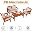4PCS Outdoor Rattan Furniture Set Acacia Wood Table Cushioned Sofa Chair Brown