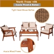 4PCS Outdoor Rattan Furniture Set Acacia Wood Table Cushioned Sofa Chair Brown