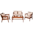 4PCS Outdoor Rattan Furniture Set Acacia Wood Table Cushioned Sofa Chair Brown