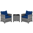3PCS Patio Rattan Furniture Bistro Set Sofas Side Table Armrest Navy