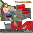 3PCS Patio Rattan Furniture Bistro Set Sofas Side Table Armrest Red