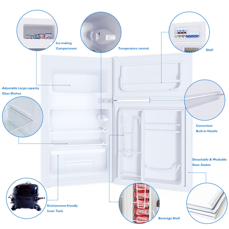 Refrigerator Small Freezer Cooler Fridge Compact 3.2 cu ft. Unit White