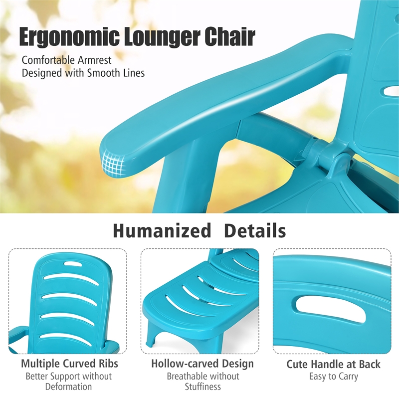 Adjustable Folding Patio Chaise Deck Chair Lounger 5 Position Recliner Turquoise