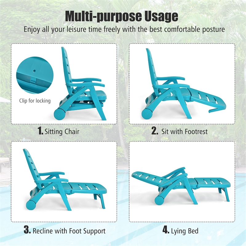 Adjustable Folding Patio Chaise Deck Chair Lounger 5 Position Recliner Turquoise