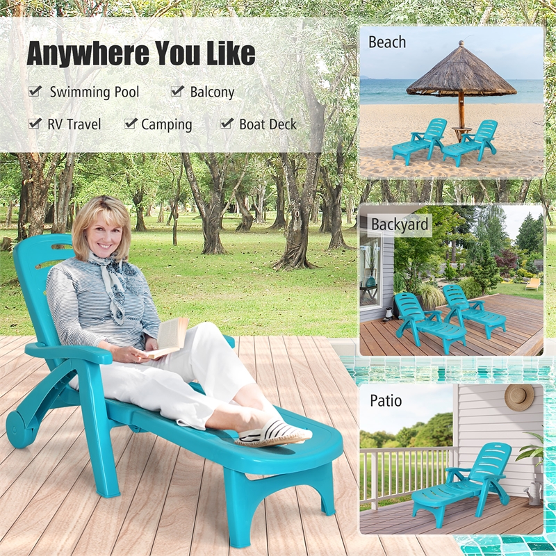 Adjustable Folding Patio Chaise Deck Chair Lounger 5 Position Recliner Turquoise