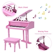 Children 30 Key Toy Grand Baby Piano with Kids Bench Wood Pink