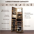 Swivel Jewelry Cabinet Organizer 3 Color LED Mirror w/Built in Lights Coffee