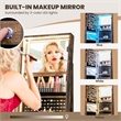 Swivel Jewelry Cabinet Organizer 3 Color LED Mirror w/Built in Lights Coffee