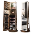 Swivel Jewelry Cabinet Organizer 3 Color LED Mirror w/Built in Lights Coffee