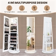 Swivel Jewelry Cabinet Organizer 3 Color LED Mirror w/Built in Lights White