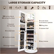 Swivel Jewelry Cabinet Organizer 3 Color LED Mirror w/Built in Lights White