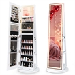 Swivel Jewelry Cabinet Organizer 3 Color LED Mirror w/Built in Lights White