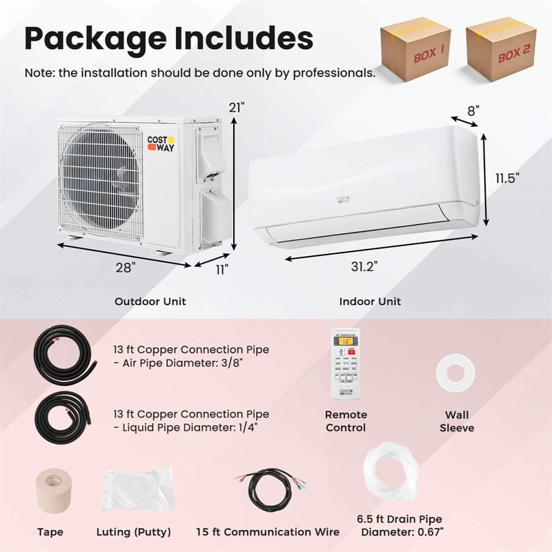 9000 BTU Mini Split Air Conditioner White Metal