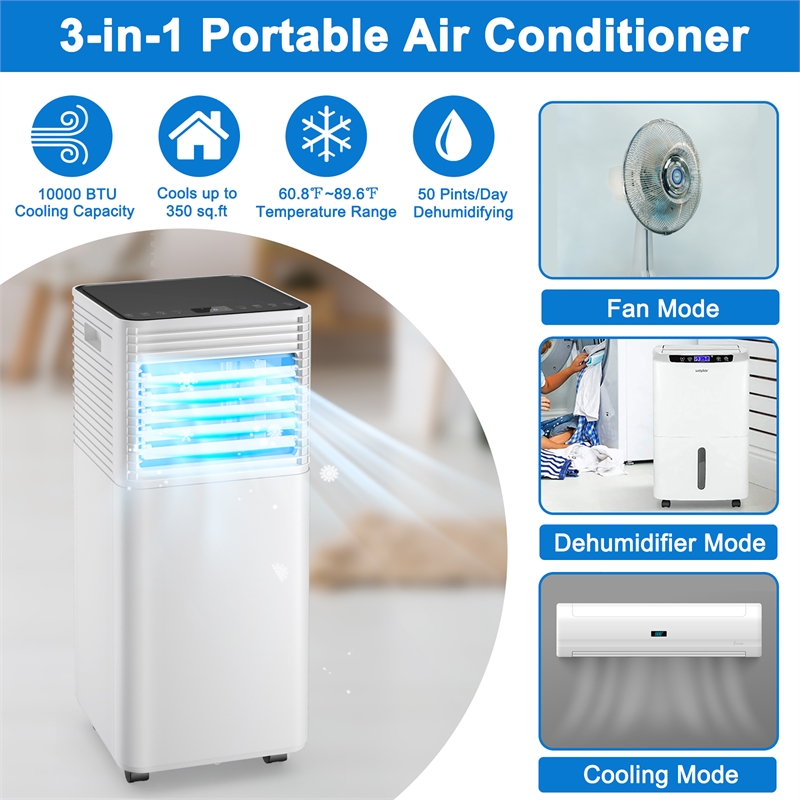 6000 BTU (10000 BTU ASHRAE) Portable Air Conditioner Air Cooler Black