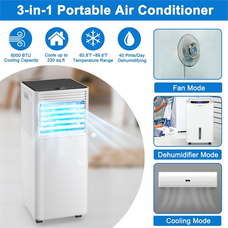 5000 BTU (8000 BTU ASHRAE) Portable Air Conditioner Air Cooler Black