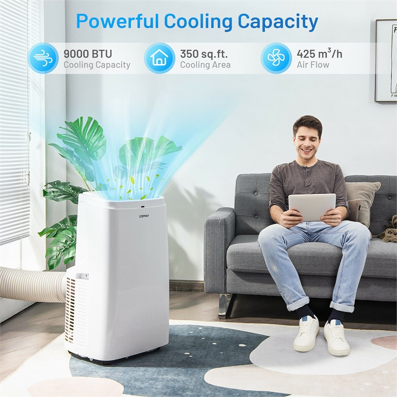 6350 BTU (9000BTU ASHRAE) Portable Air Conditioner Air Cooler Fan Dehumidifier