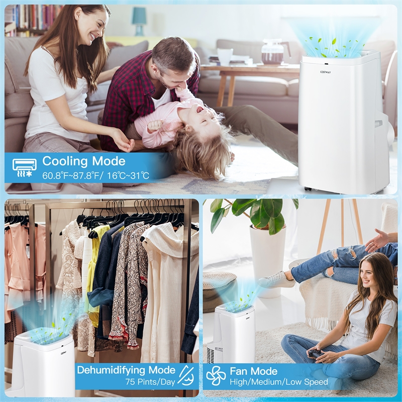 8150 BTU (12000BTU ASHRAE) Portable Air Conditioner Air Cooler Fan Dehumidifier