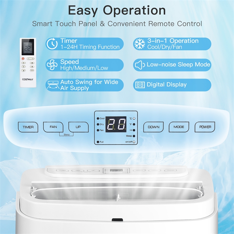 8150 BTU (12000BTU ASHRAE) Portable Air Conditioner Air Cooler Fan Dehumidifier