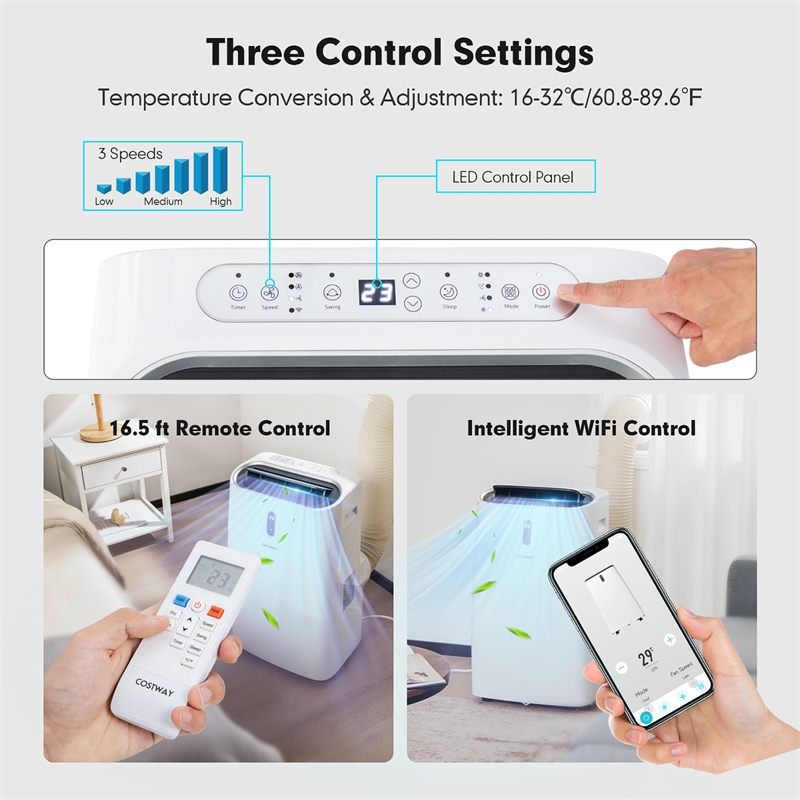 8800 BTU (14000 BTU ASHRAE) Portable Air Conditioner with APP Smart Control