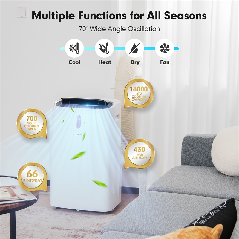 8800 BTU (14000 BTU ASHRAE) Portable Air Conditioner with APP Smart Control