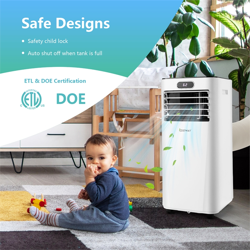 5000 BTU (8000BTU ASHRAE) Portable Air Conditioner with Remote Control White