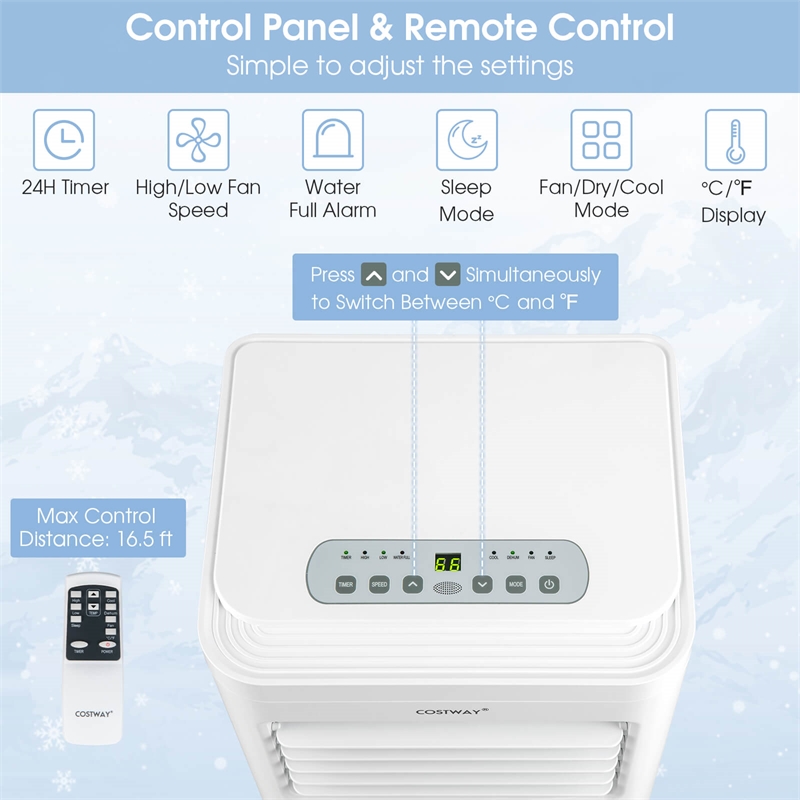 6000 BTU (10000 BTU ASHRAE) Portable Air Conditioner With Cool Dehum Fan