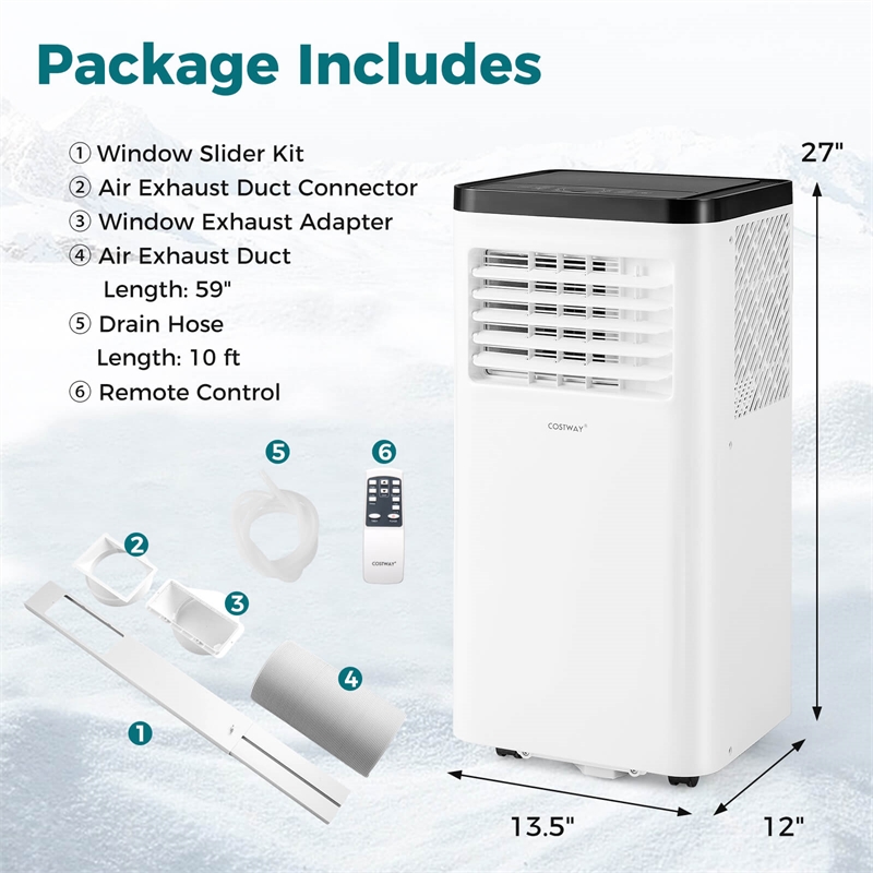 8000 BTU Portable Air Conditioner with Fan and Dehumidifier Remote Control