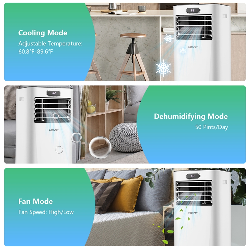 6000 BTU (10000 BTU ASHRAE) Portable Air Conditioner with Remote Control White