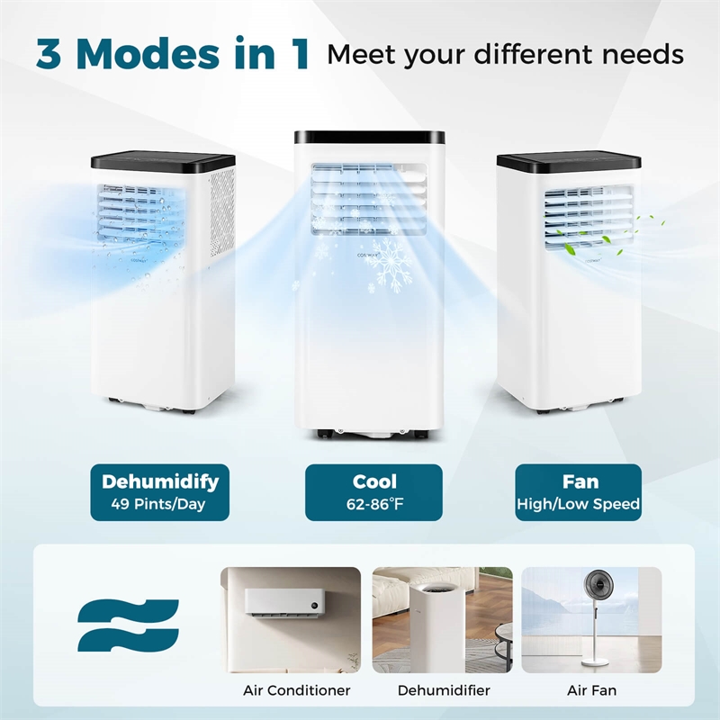 10000 BTU Portable Air Conditioner with Fan and Dehumidifier Remote Control