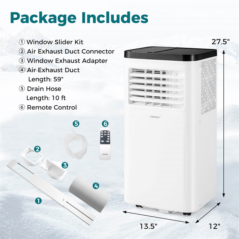 8000 BTU Portable Air Conditioner with Fan and Dehumidifier Remote Control