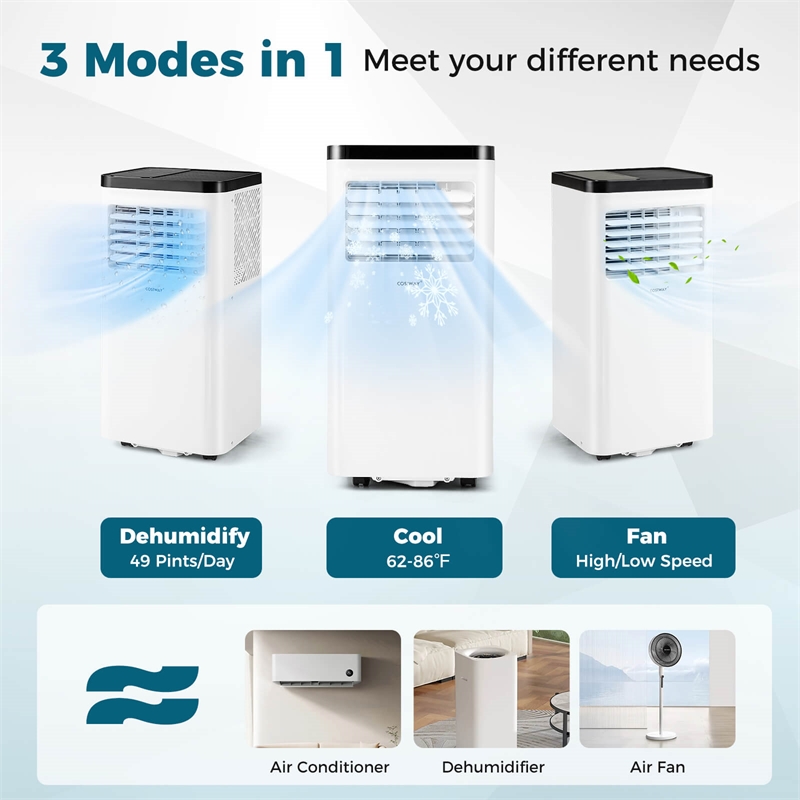 10000 BTU Portable Air Conditioner with Fan and Dehumidifier Remote Control