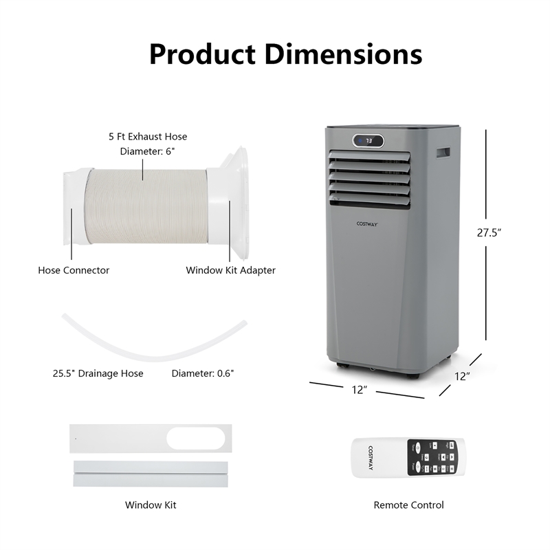 5000 BTU (8000BTU ASHRAE) Portable Air Conditioner with Remote Control Grey