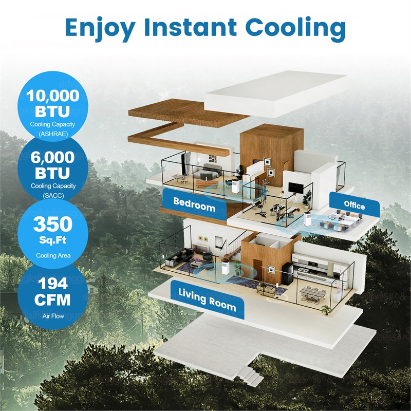 Portable Air Conditioner  6000 BTU (10000BTU ASHRAE)with Cool Fan Humidifier